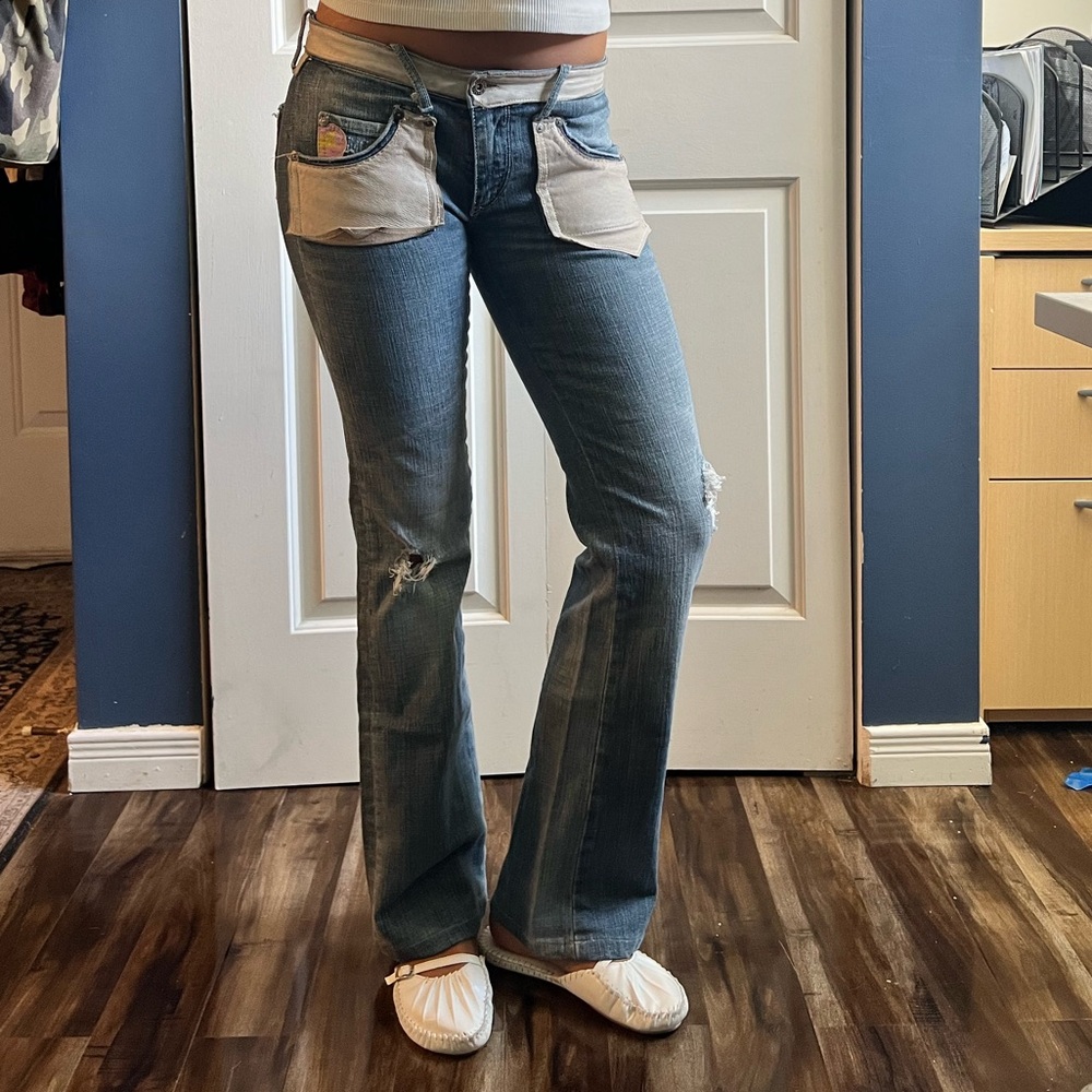 Parasuco Blue Flare Jeans with Tan Accents